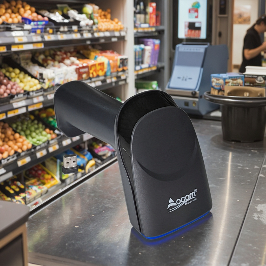 OCBS-W288 OCOM USB Wireless Bluetooth Barcode Scanner for Supermarket,Retail Store,Convenience Store 2D Barcode QR Code Scanner - COPY - dlvf0j