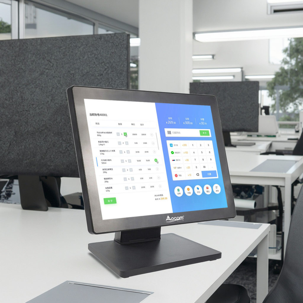 POS-1513 OCOM Solução de varejo 15 polegadas Stand Metal Stand Touch Cash Ceane