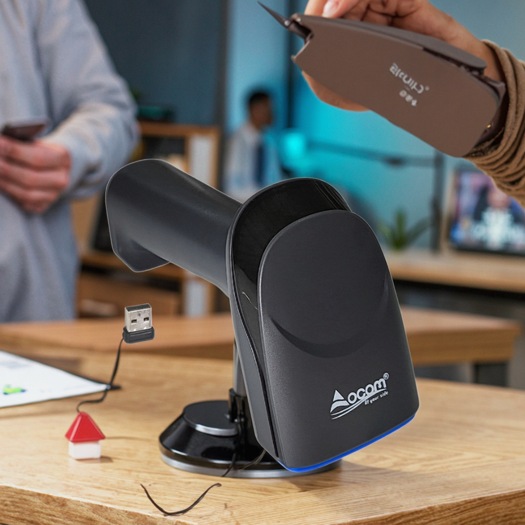 OCOM 1d e 2d 2.4g interface sem fio scanner de código de barras coms leitor de código de barras para inventário e digitalização