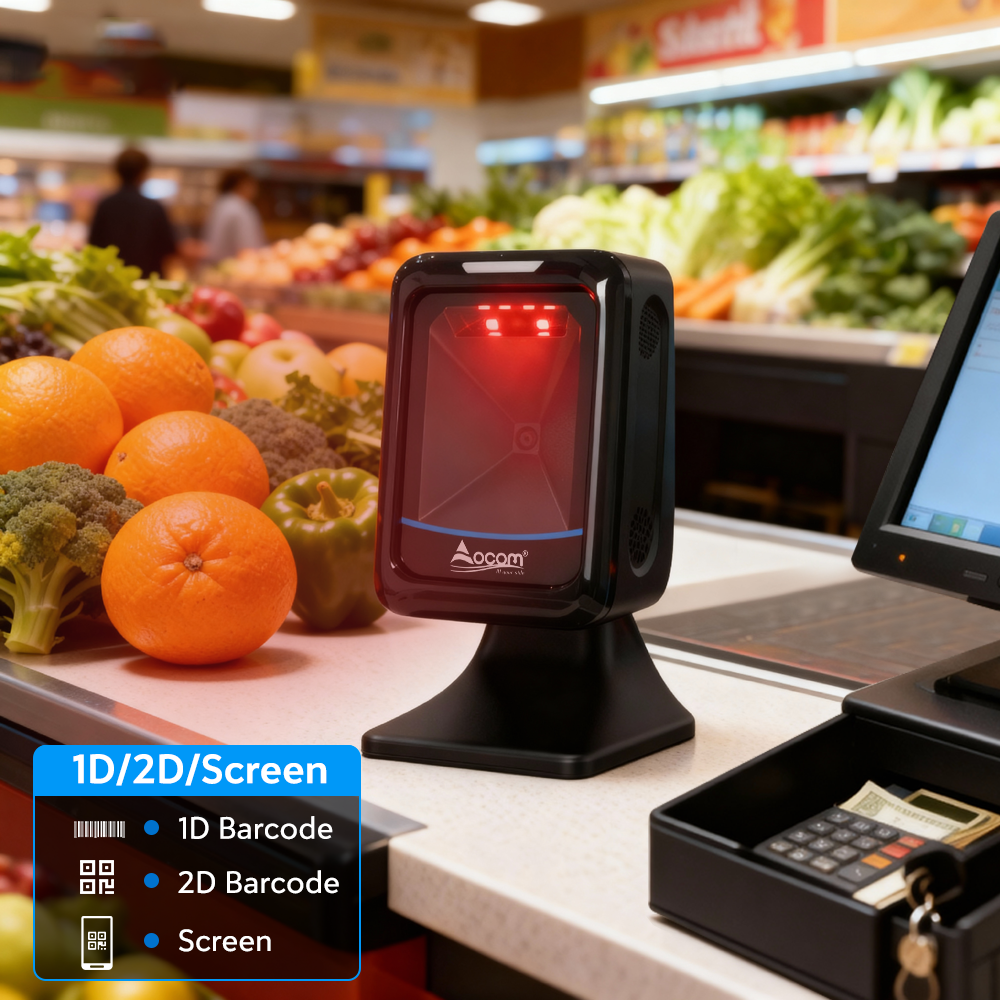 Desktop 2D Omni Directional Automatic Scan Pos System Barcode Scanner With Cable Adapter