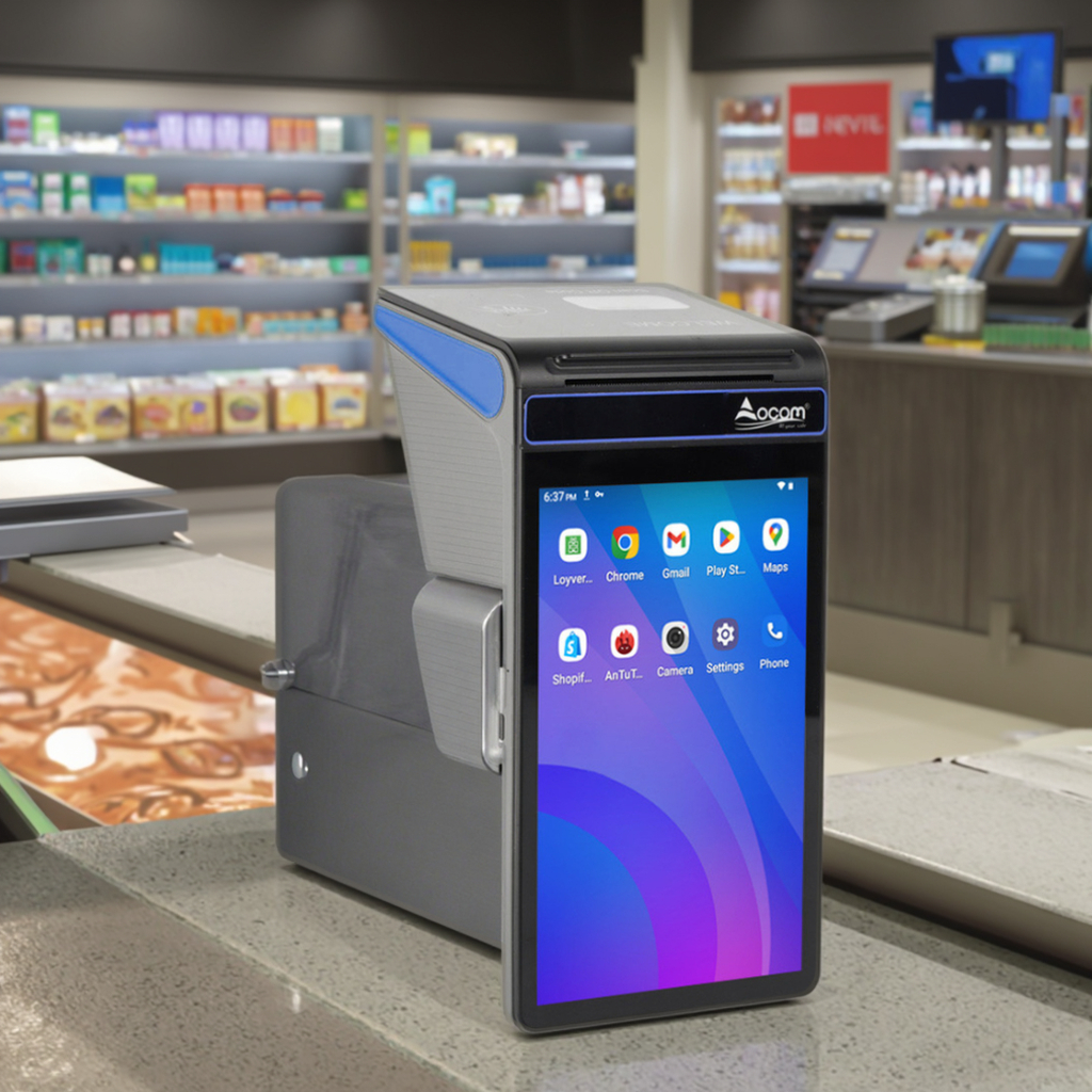 OCOM 8-дюймовый портативный компьютер, Android 13 POS Термопринтер для чеков терминала, 3 ГБ/16 ГБ (58/80 мм) для супермаркетов