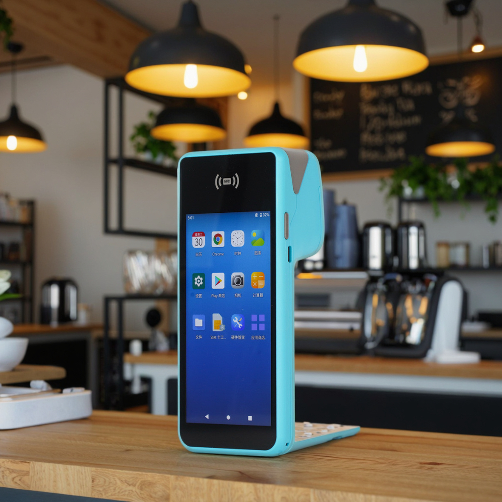 OCOM 5.5英寸安卓 POS 带 NFC 蓝牙 USB 和 Wi-Fi 连接功能的终端 58 毫米热敏打印机 2GB RAM 32GB SSD