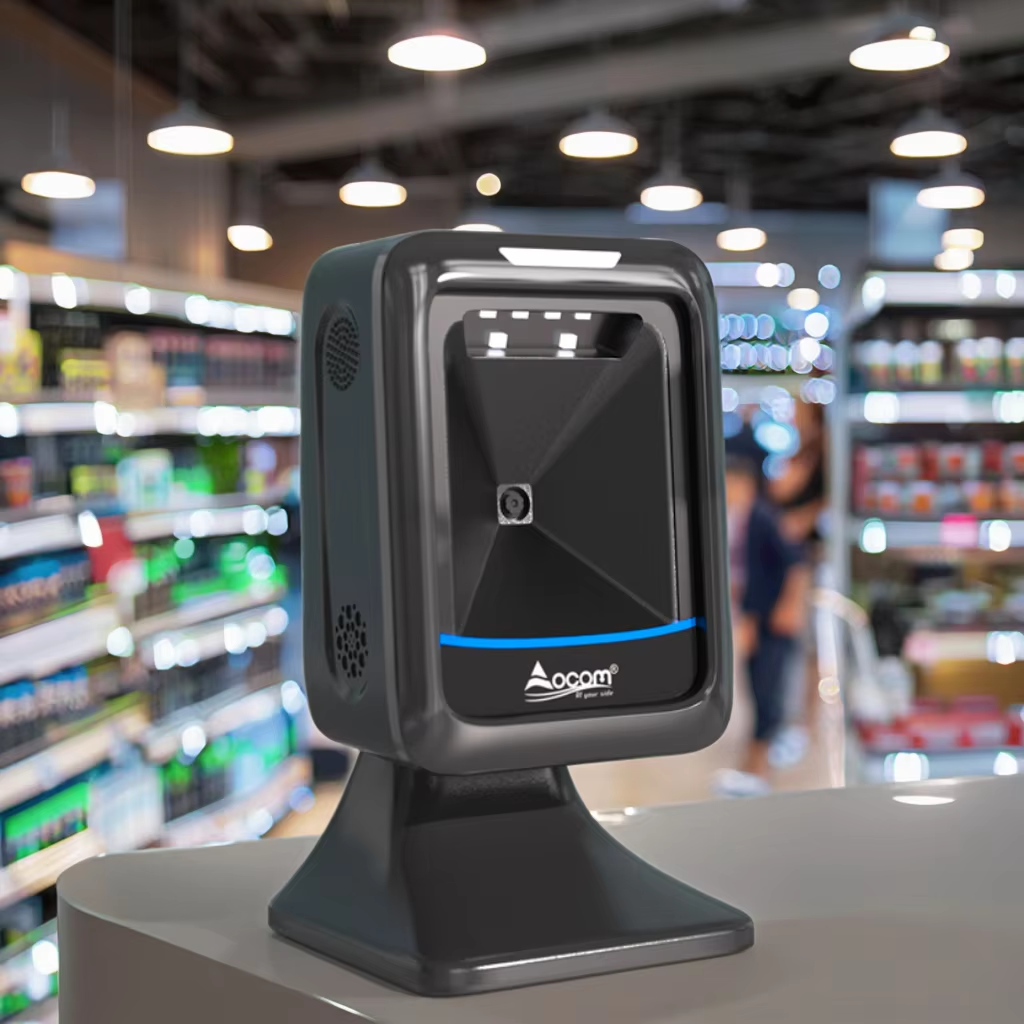 Varredor de código de barras 1D/2D com fio USB de mesa de 1,8 M para supermercado