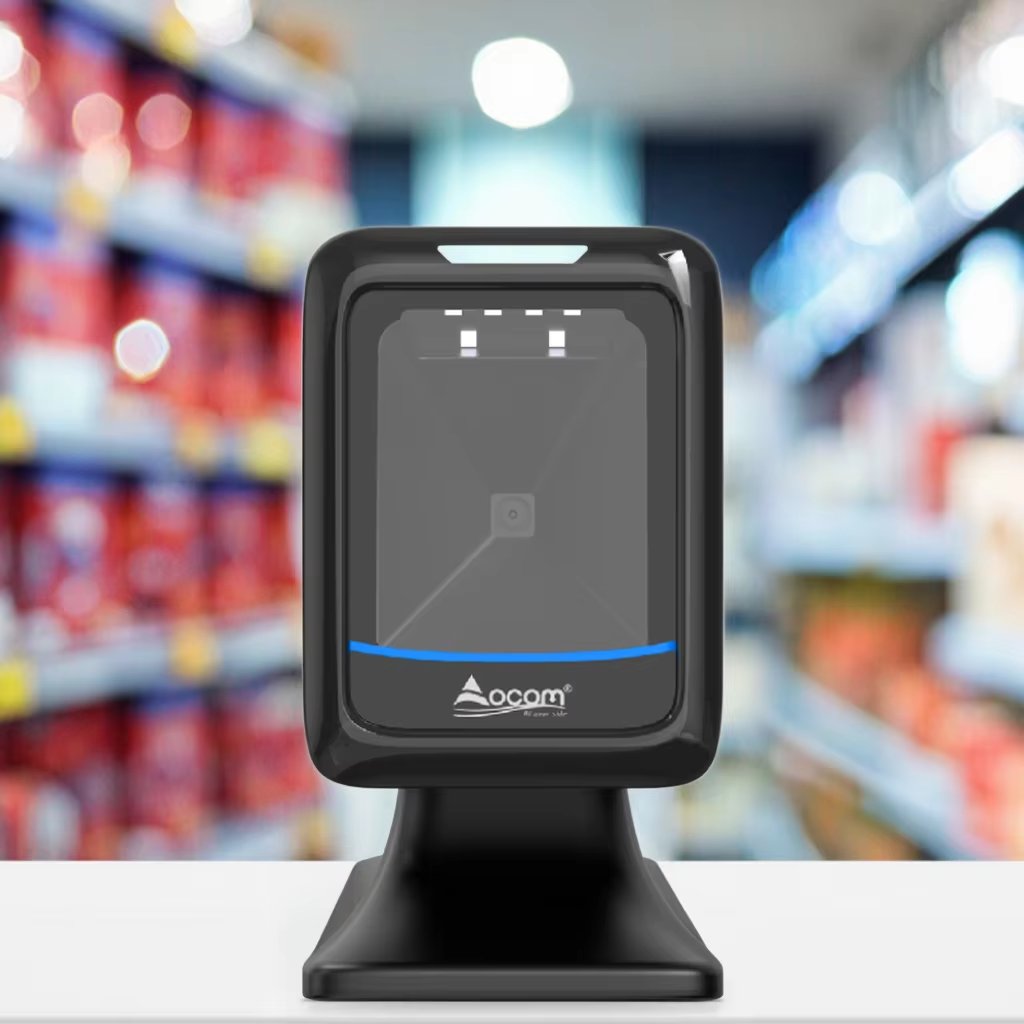 OCOM Novo scanner de código de barras omni direcional com lente grande angular para decodificação rápida