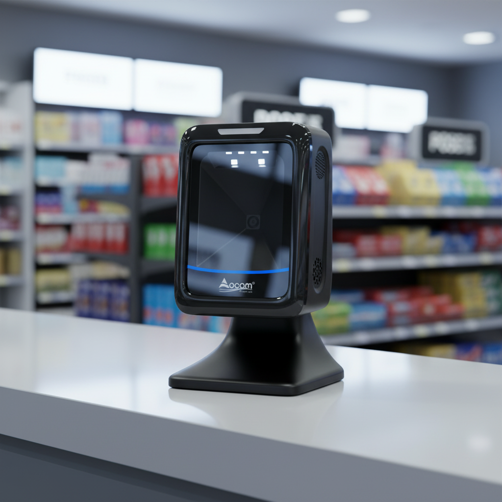 OCBS-T288 OCOM 1D-2D-QR-Supermarkt-Desktop-Barcode-Scanner mit omnidirektionaler USB-Kabel-Scanplattform