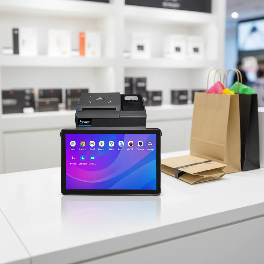 punto de venta-T1101 OCOM Android todo en uno POS con impresora térmica de recibos y etiquetas integrada de 80/58 mm, 4G LTE y escáner
