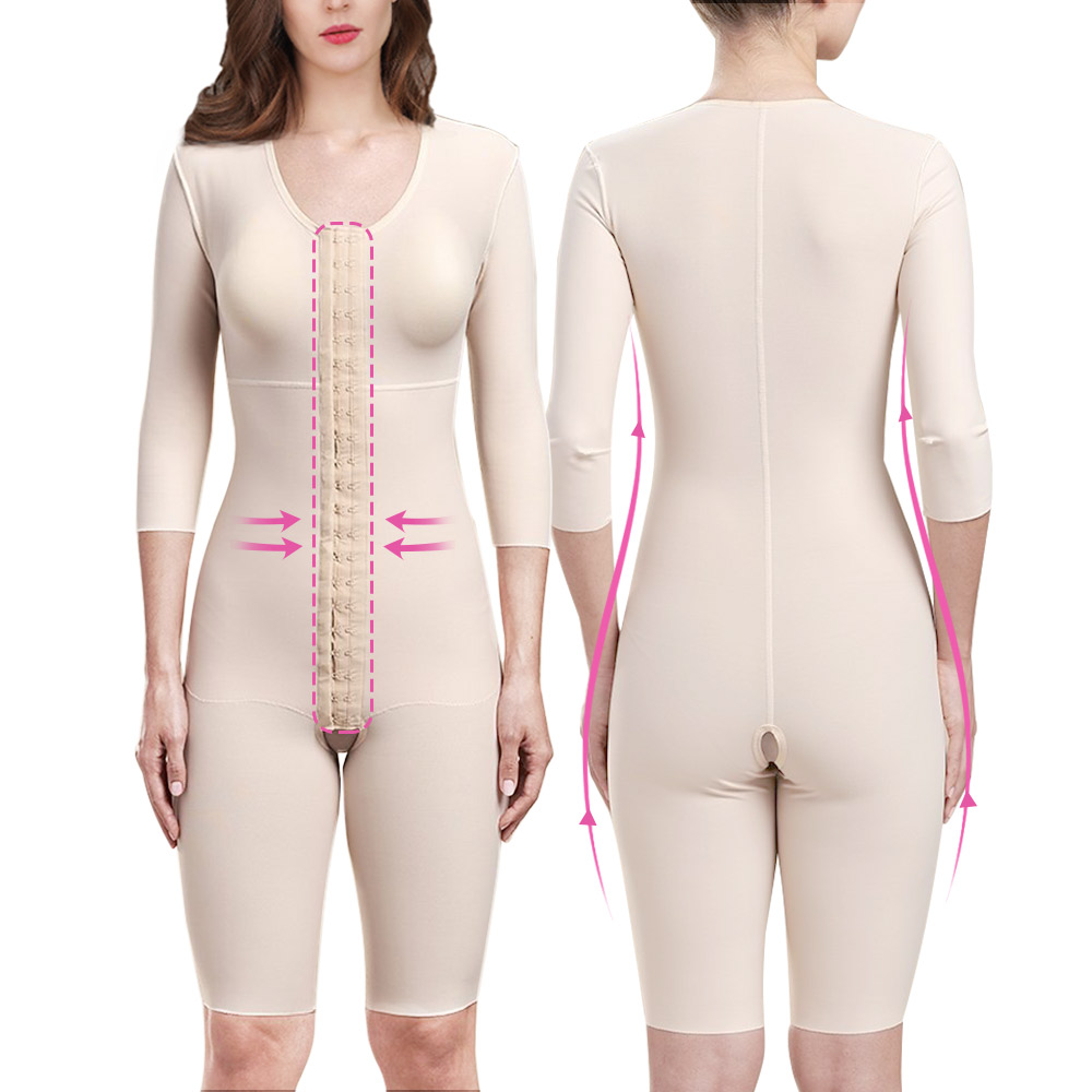 S-SHAPER’s Fajas Kolumbianischer Post-Operations-Bodysuit Niedriger Preis Großhandel mit 3/4-Ärmeln Capri-Unterstützung Fetttransfer Shapewear