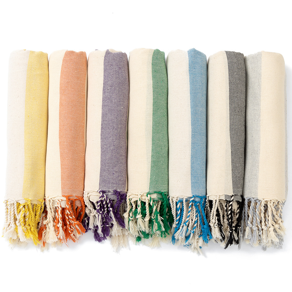 Cotton Striped Turkish Beach Towel With Tassel