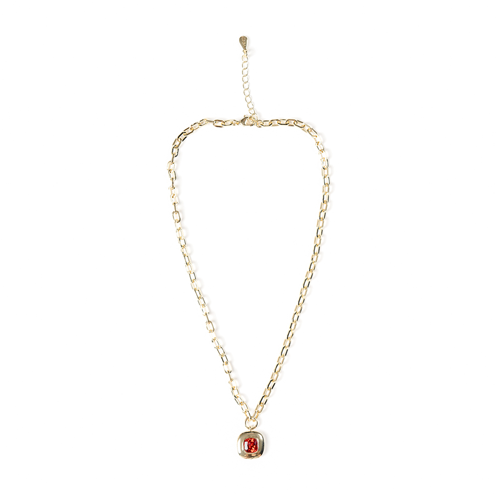 Square Ruby Gem Pendant Necklace.