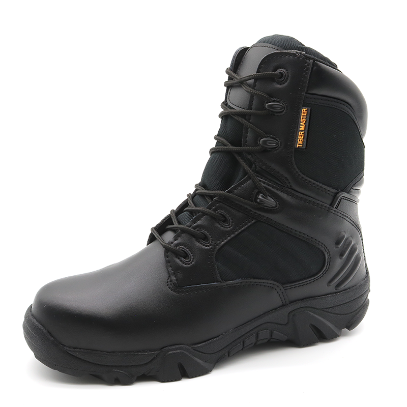TM123 Anti-Rutsch-Gummisohle, schwarzes Leder, Stahlkappe, taktische Militärarmeeschuhe