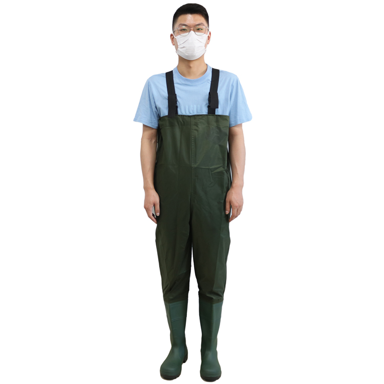 CW001 logo personnalisé anti-dérapant étanche adultes cuissardes de pêche en polyester avec bottes en pvc