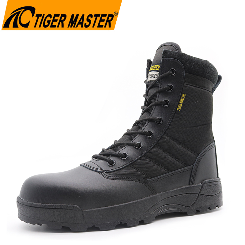 China TM132 Anti slip rubber sole black cow leather steel toe outdoor hiking army boots for men manufacturer