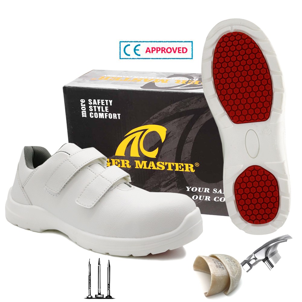TM083 Super resistência ao deslizamento anti-esmagamento à prova de perfurações sapatos de segurança de cozinha brancos para homens
