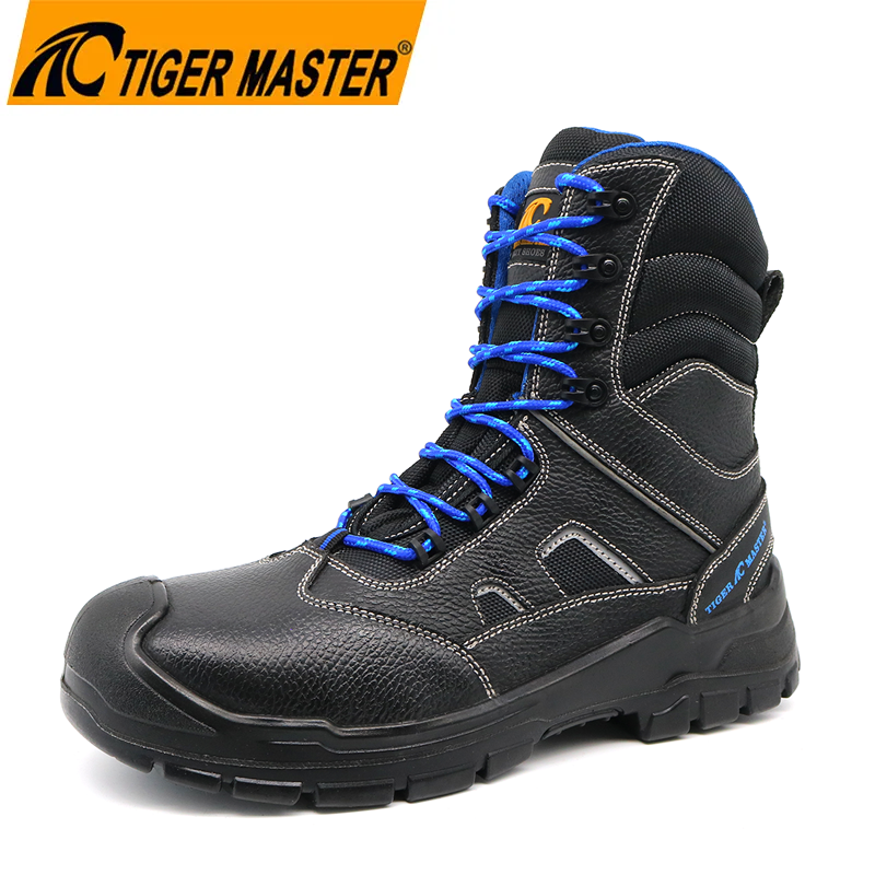 China TM091H Black leather steel toe steel mid-sole safety shoes high cut manufacturer