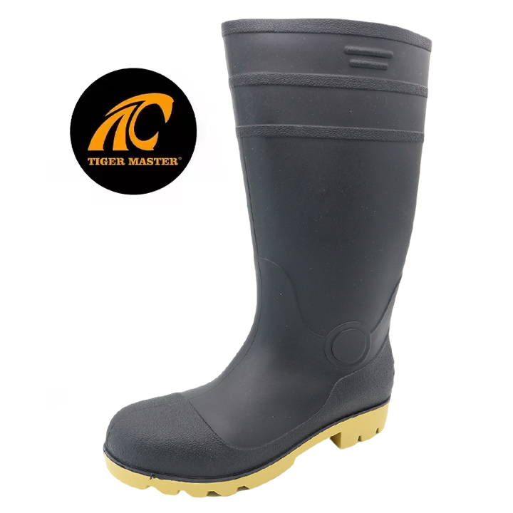 China GB42 Steel Toe Puncture Proof Black PVC Safety Rain Boots for Construction manufacturer