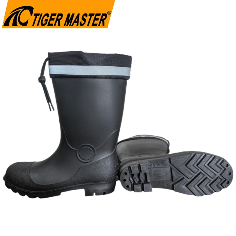 China GB43 Waterproof Steel Toe Reflective PVC Safety Rain Boots with PU Collar manufacturer