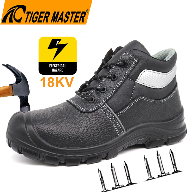 TM059-1 CE 和 ASTM 电气 18kv 绝缘玻璃纤维脚趾安全鞋黑色皮革
