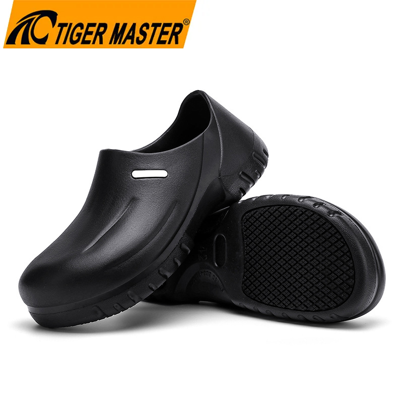 TM3993 Sapatos de segurança antiderrapantes pretos impermeáveis ​​para chef de cozinha Eva com biqueira de aço