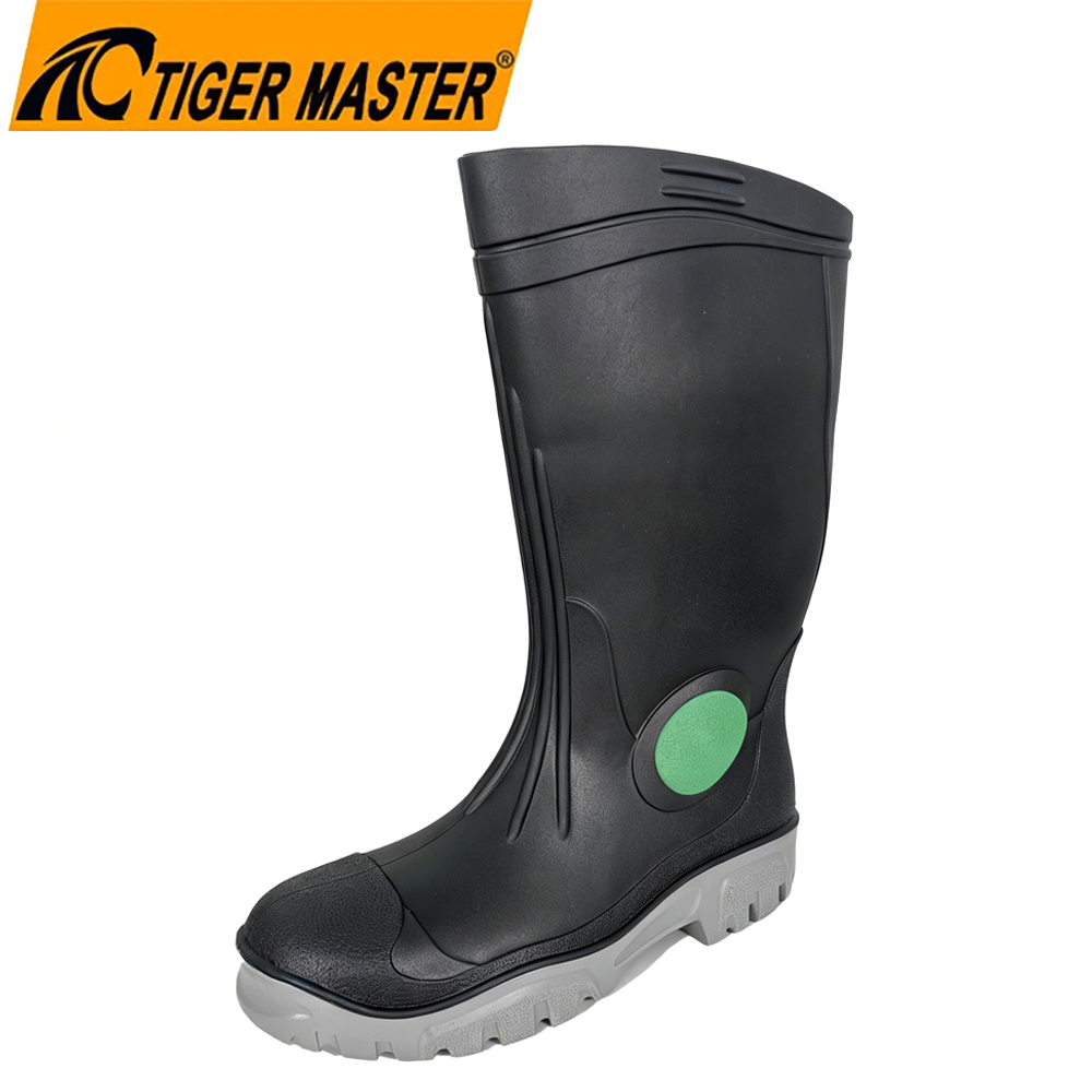 China GB39 High Quality Waterproof Steel Toe Anti-puncture PVC Safety Rain Gumboots Black manufacturer