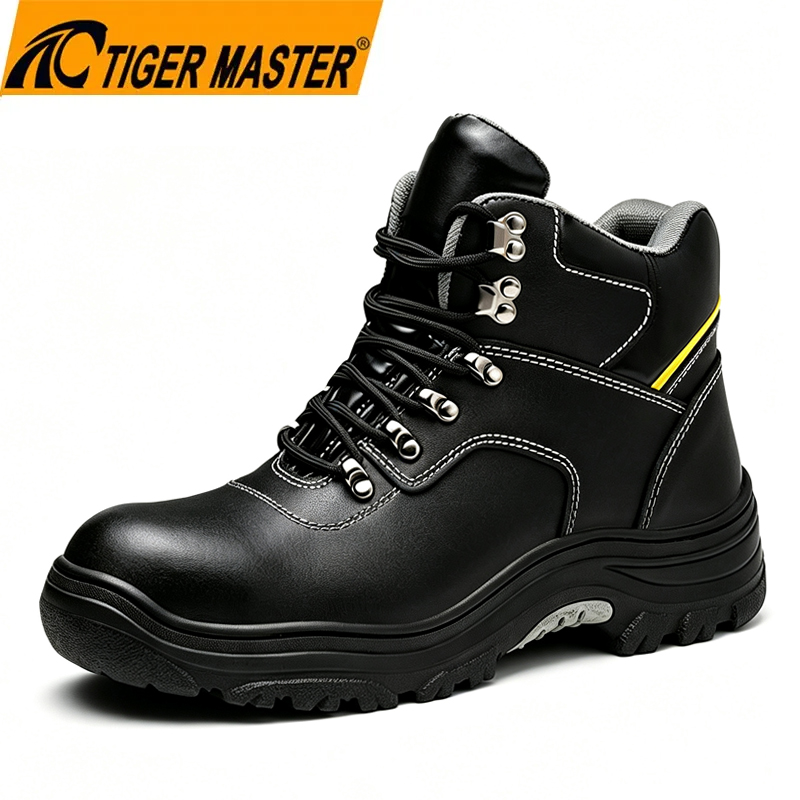 TM3526 bottes de sécurité minières antidérapantes en cuir noir avec bout en acier, anti-perforation et résistantes à l'huile