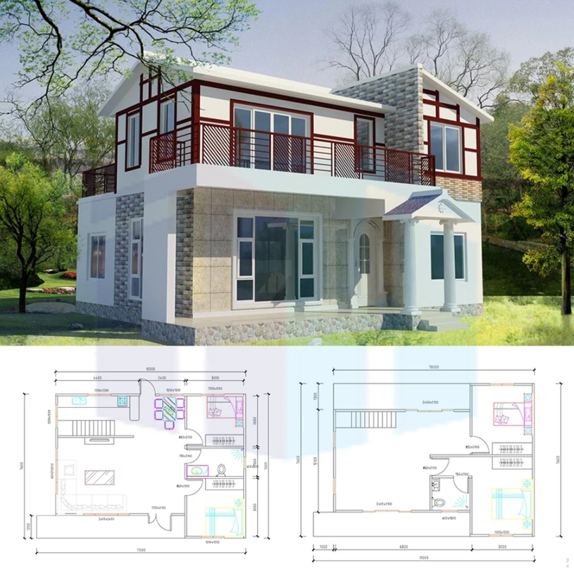 Prefabriyat lüks ışık çelik yapısı villa ev çözümü