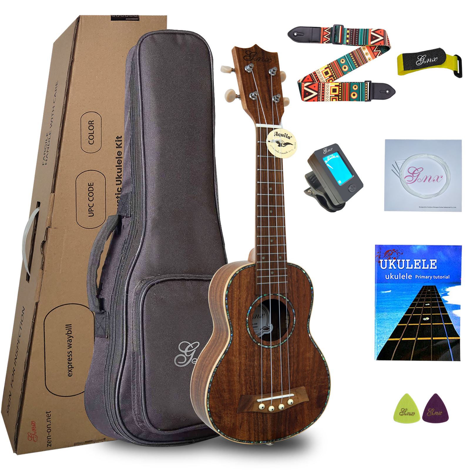 GMX Soprano Ukulele for Kids Adults Beginners 21 Inch Ukelele with Gig Bag,Strap,2 Felt Picks,Tuner,Nylon String,Straping Tape