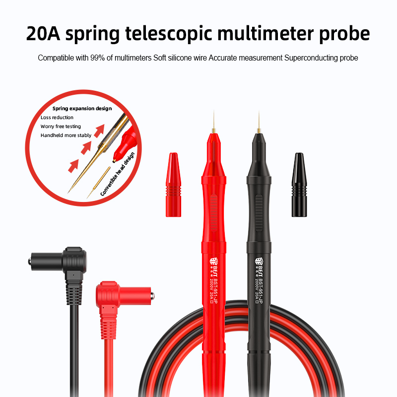 China Multimeter Test Leads China Factory, 20A Spring Telescopic Mulitmeter Probe Test Leads Manufacturer, Wholesaler Test Leads Suppliers, BST-951-JP manufacturer