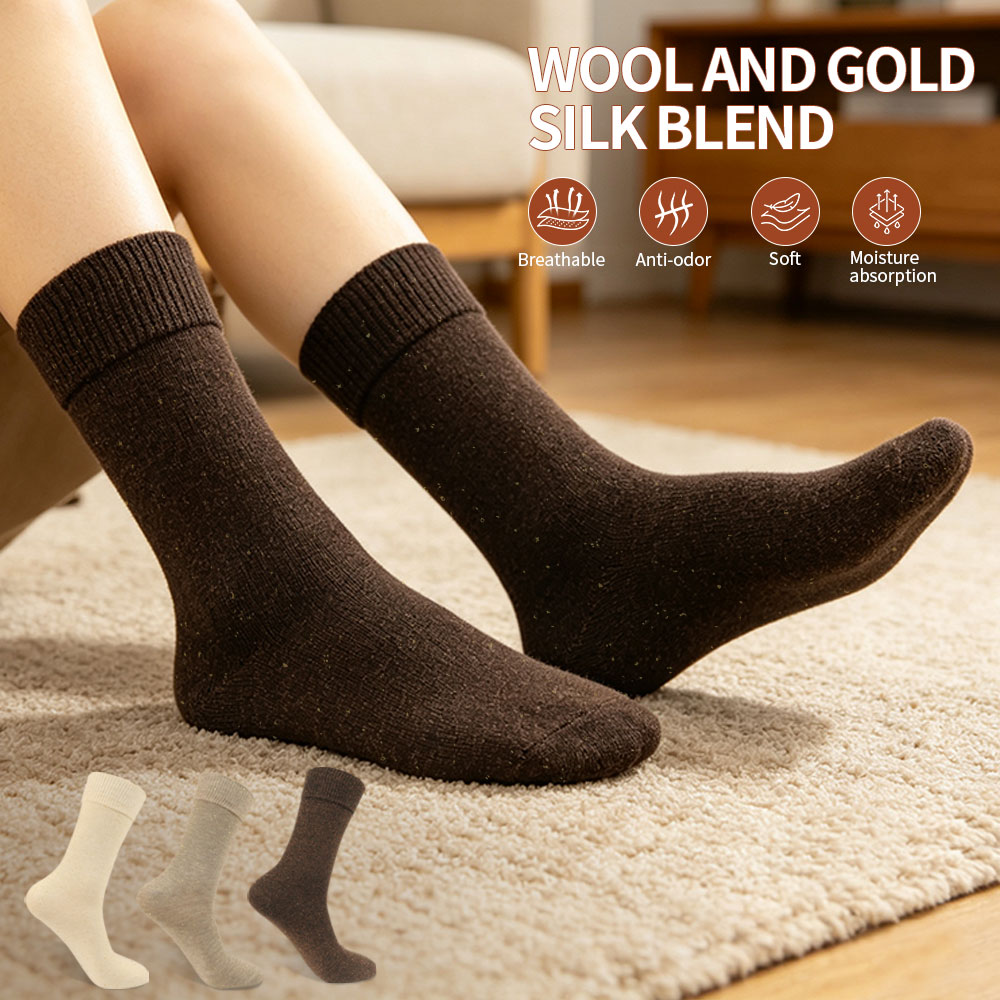Lässige Strickstrümpfe für Damen, umweltfreundlich, verdickt, einfarbig, warm, Herbst und Winter, kleine und mittlere Wollsocken