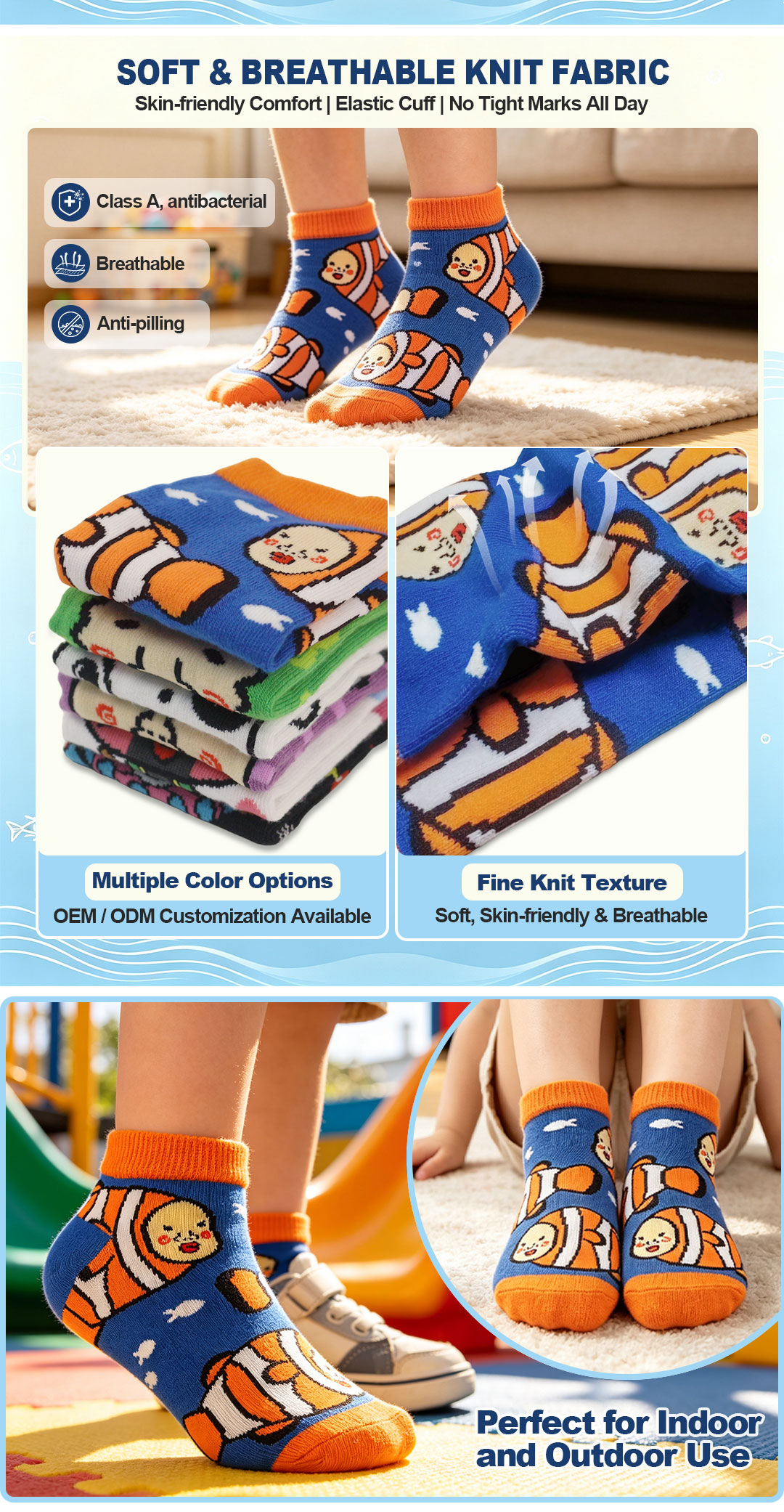 Custom logo children’s floor socks low MOQ