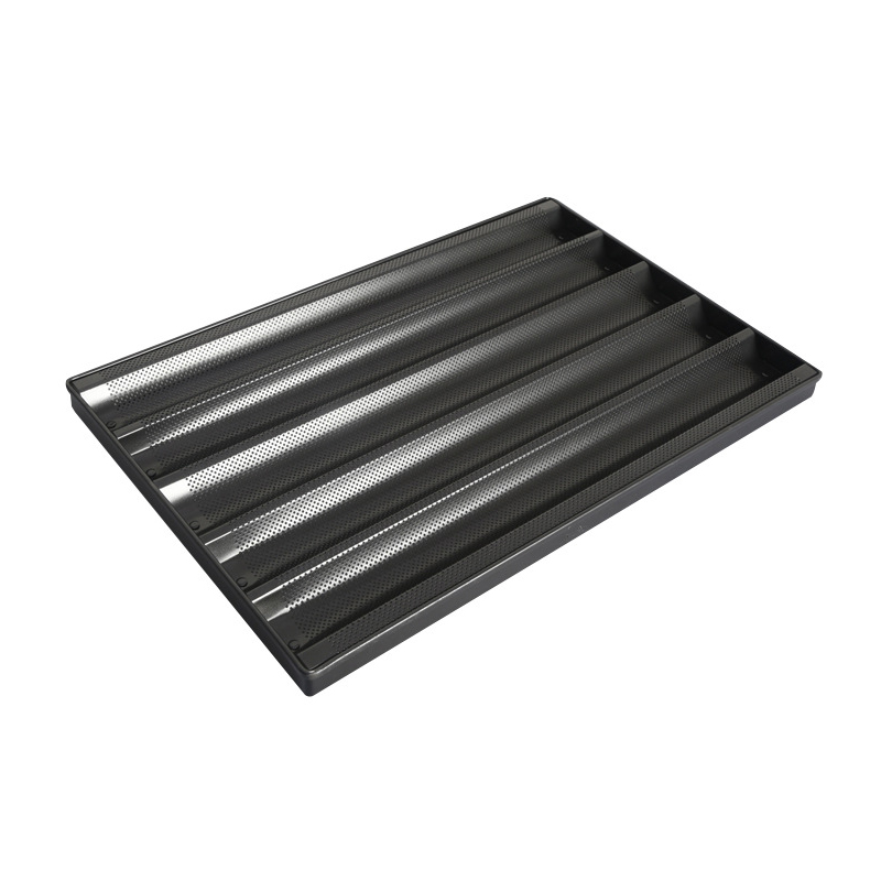 Molde para baguette perforado antiadherente de aluminio con 5 ranuras, molde para pan francés