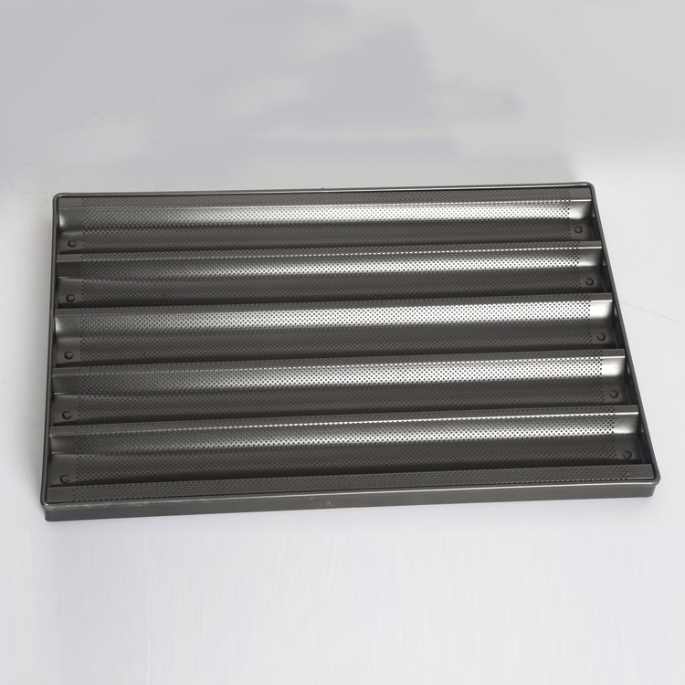 Molde para baguette perforado antiadherente de aluminio con 5 ranuras, molde para pan francés