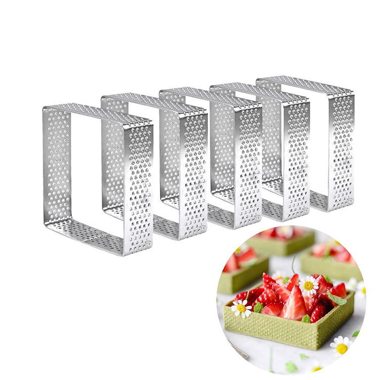 حلقات تارت مربعة من الفولاذ المقاوم للصدأ مثقبة