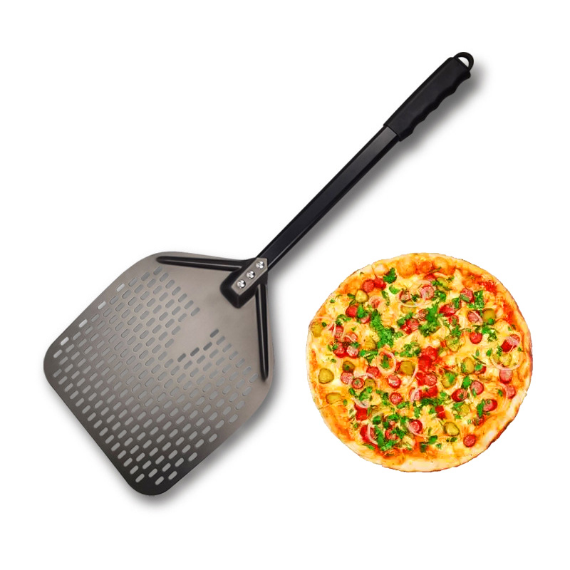 مجرفة بيتزا مثقوبة من معدن الألومنيوم المؤكسد لتقشير البيتزا