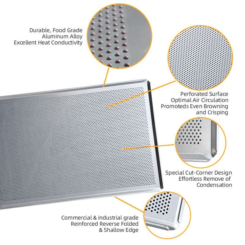 Plaque de cuisson perforée en aluminium avec coins coupés