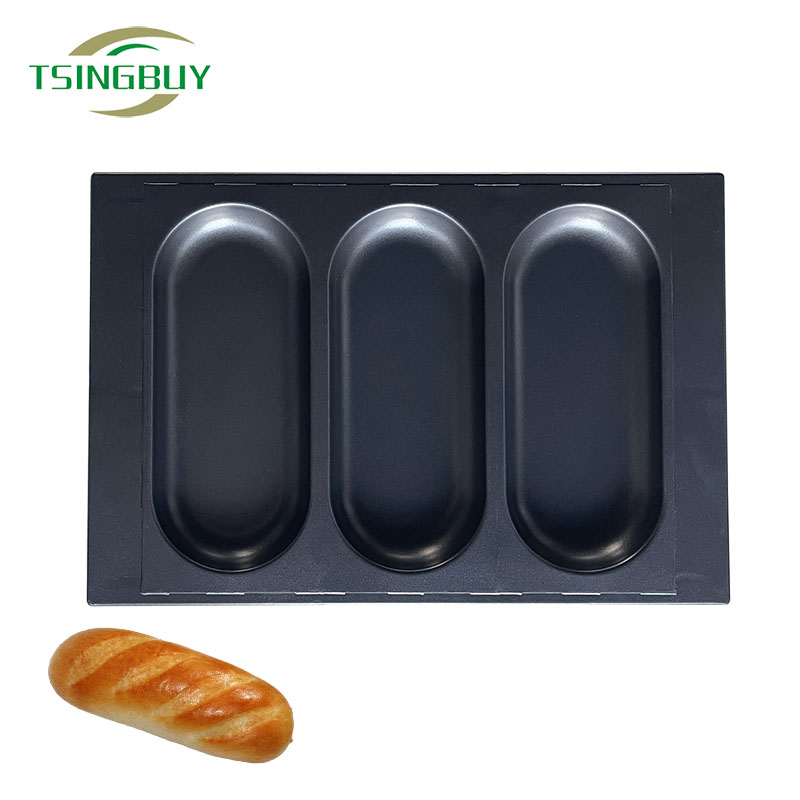 China 3-Cavity Oval Loaf Bread Baking Pan manufacturer