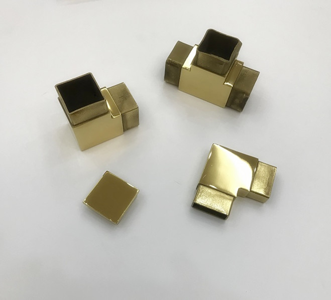 8K Mirror Polished Gold Stainless Steel 3 Way 40mm 50mm Square Tube Connector for Handrail Balustrade