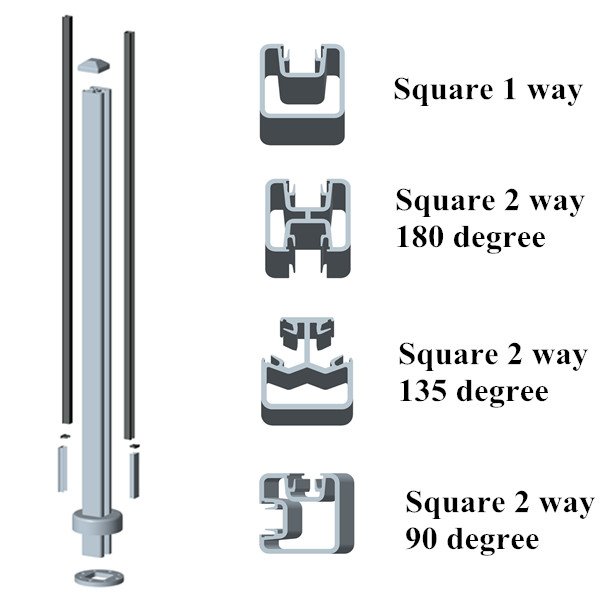 Alumiini lasi kaide neliön lähettää 50x50mm parveke kaide suunnittelu ja allas aita