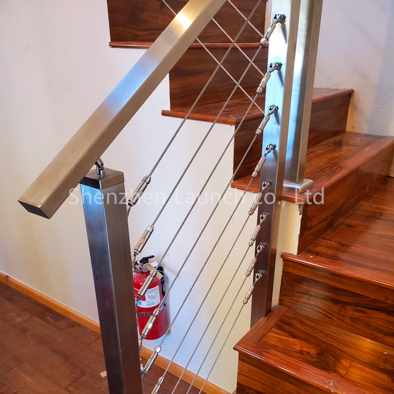 Interior stair design wire rope balustrade handrails