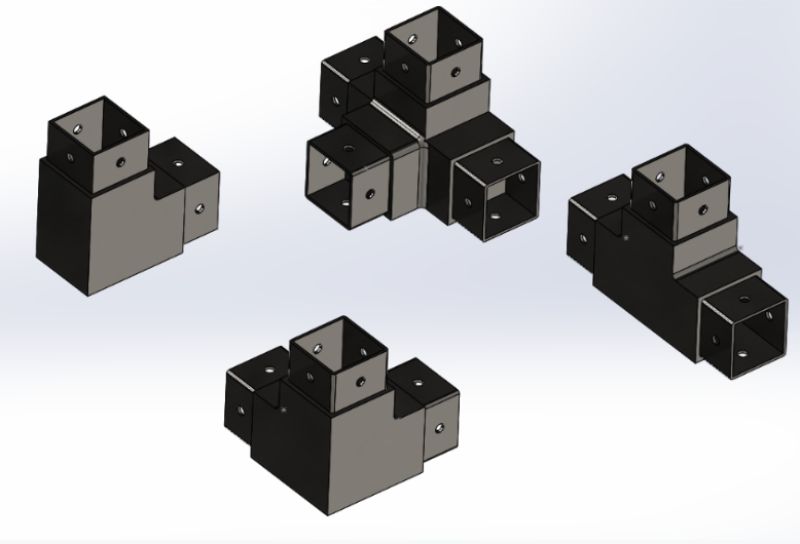 Square tube connector for 51*51*3.2mm 2"*2"*0.125” tube with screw holes