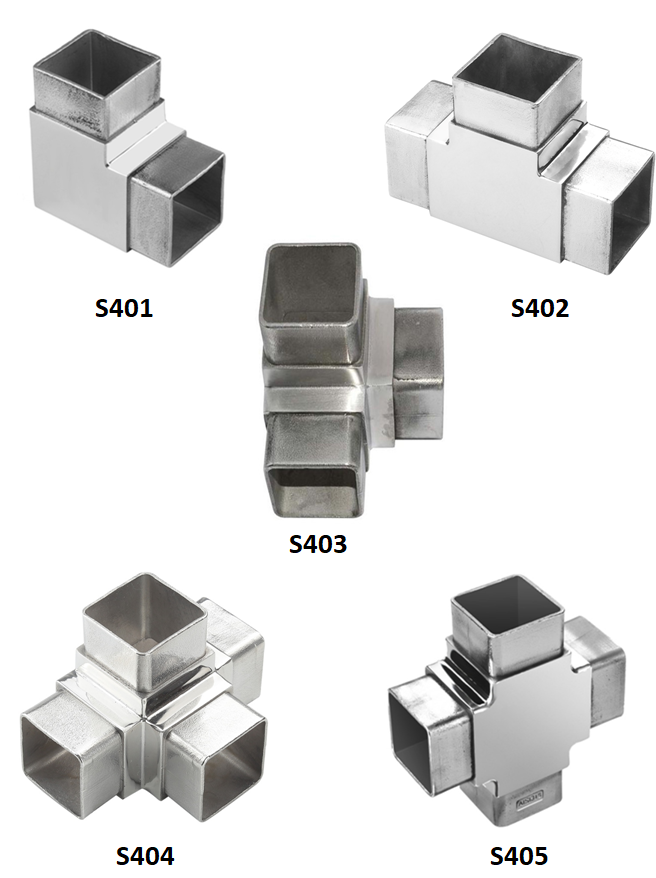 Stainless Steel Handrail Railing Connectors For Square Tubes