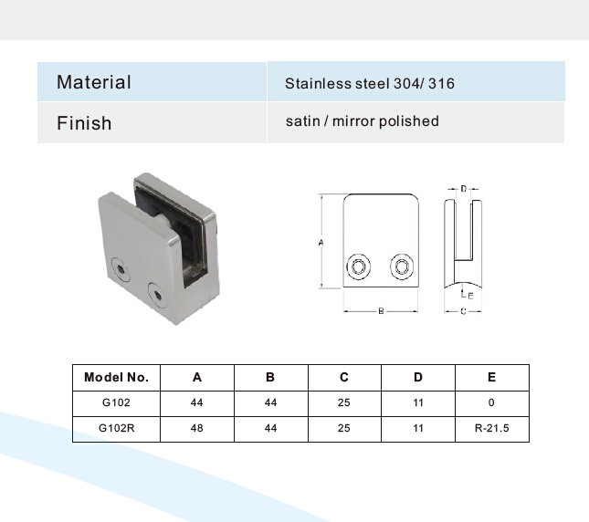 Ruostumaton teräs puristin / clip roikkuu lasin (tasainen pinta)