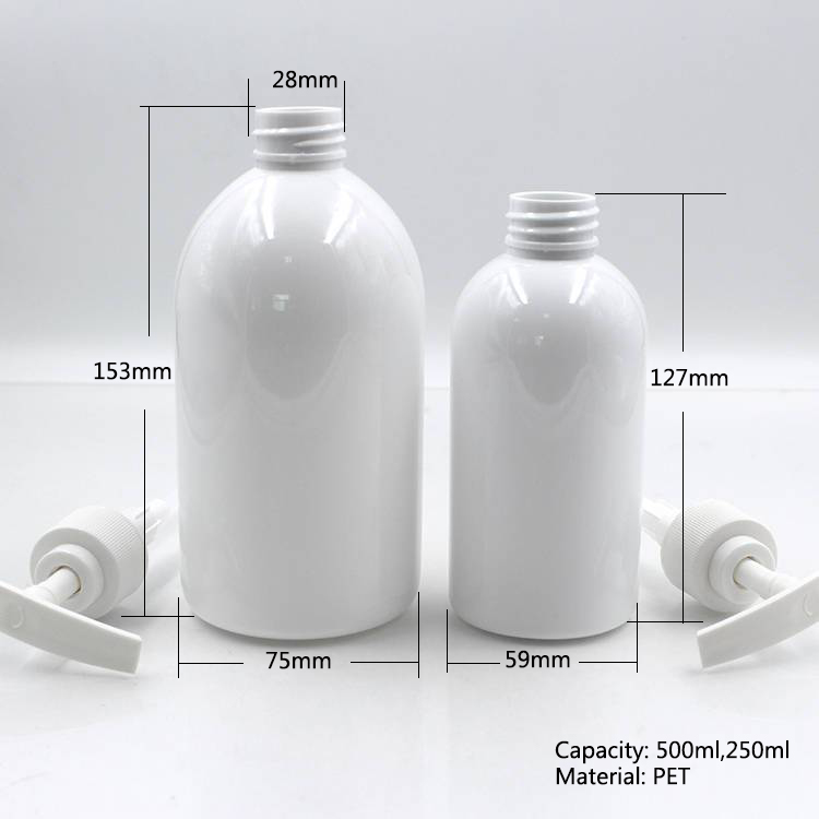 250ml 500ml boston round white pump bottle