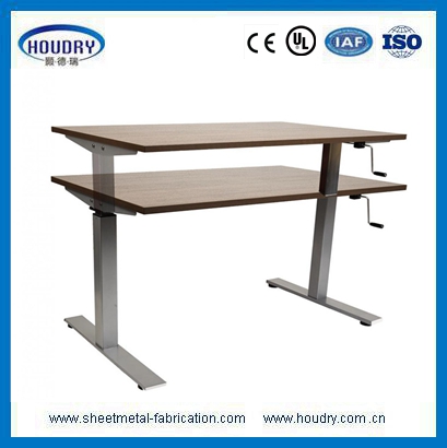 Cleaner safer adjustable hand crank standing desk with steel handle