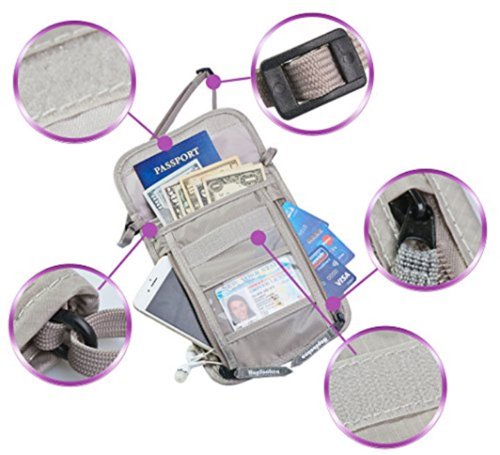 travel anti-theft RFID blocking passport neck wallet