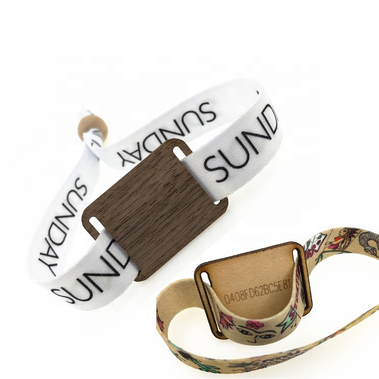 Programmable Radio Frequency 1K Identification Wristband Elastic Fabric Chinese Wood Bracelet