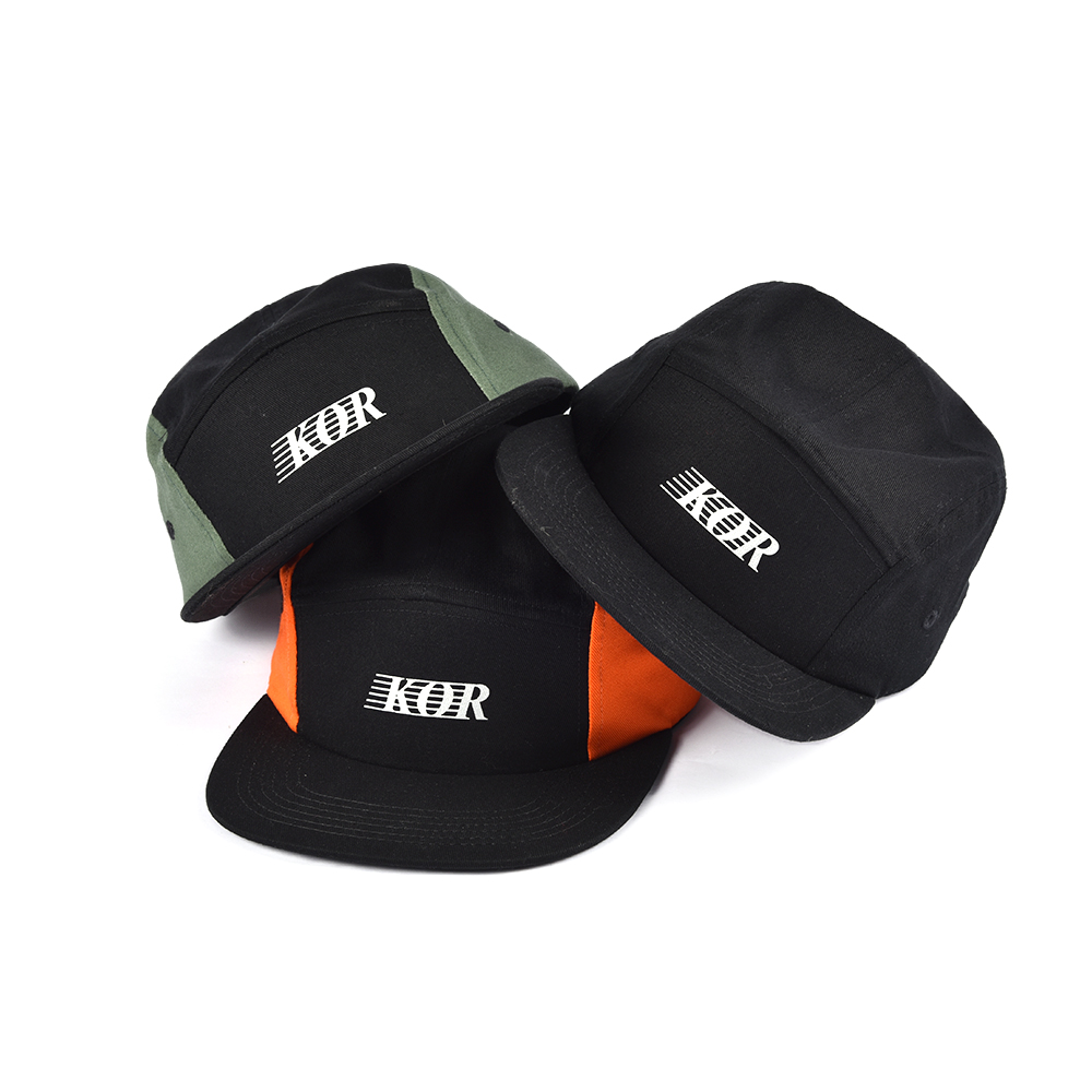 plain 5 panels caps custom, printing logo flat brim 5 panels caps