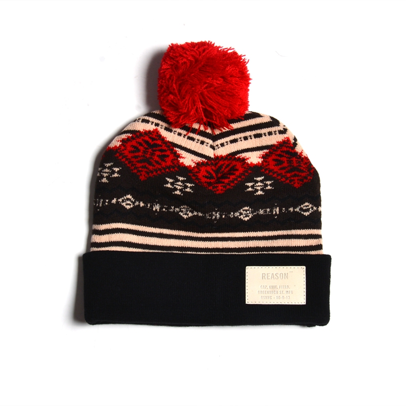 custom made beanies with pom, customize beanies online, jacquard winter beanie with pom