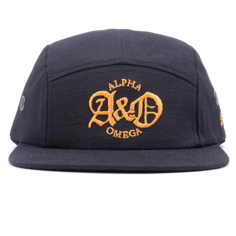 black flat brim 5 panels cap