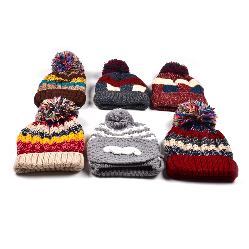 Custom Pom Pom Knit, Beanie With Jacquard Logo, Jacquard Skull Knitted Beanie Hat