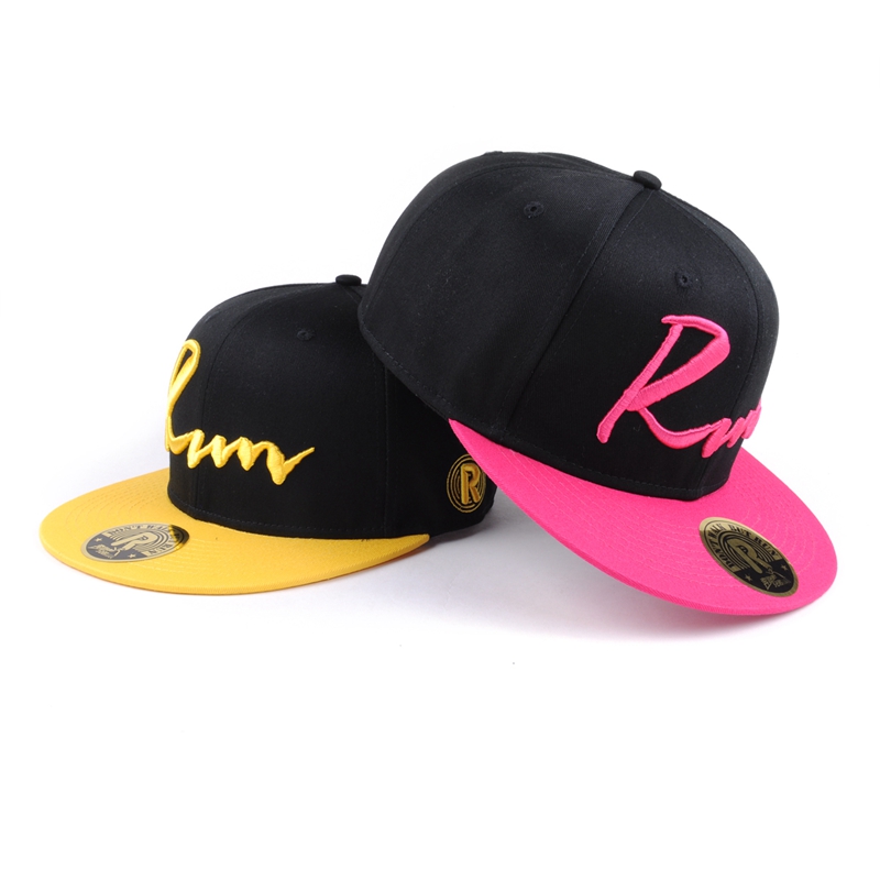 3d embroidery 6 panels flat brim black snapback caps